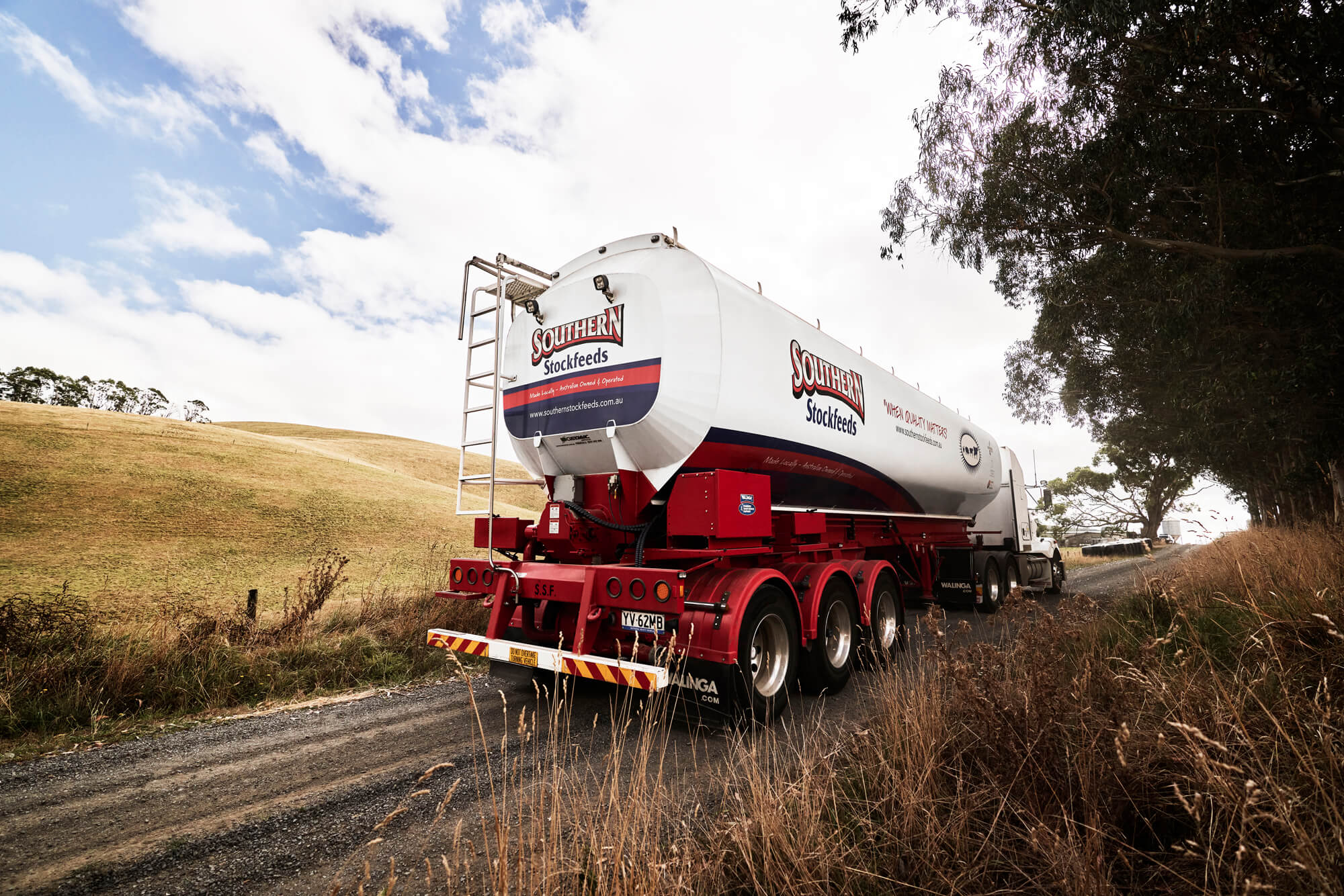 Southern Stockfeeds Truck Delivering Feed to a Dairy Farm in the Gippsland Area